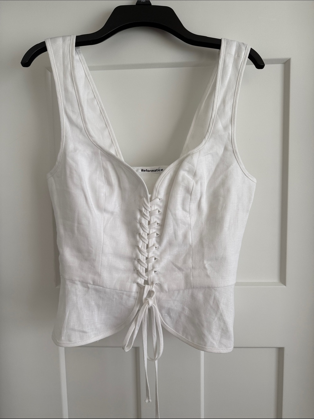 Reformation Kaleb white linen lace up corset top